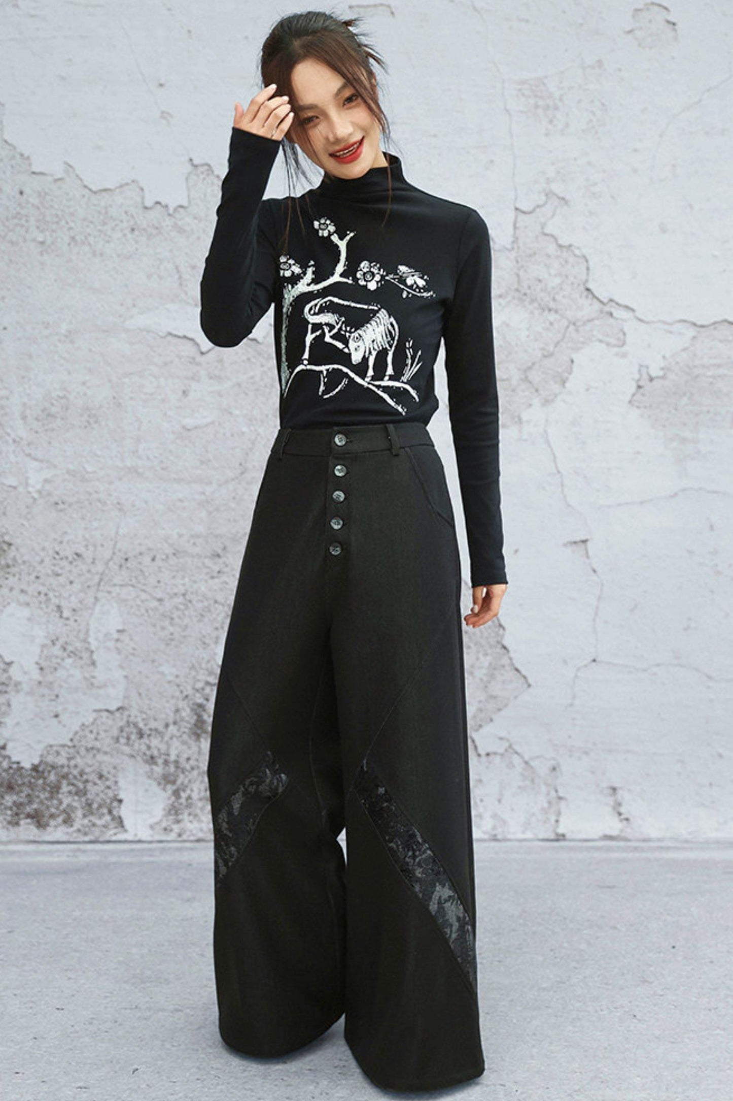 chenille denim patchwork pants