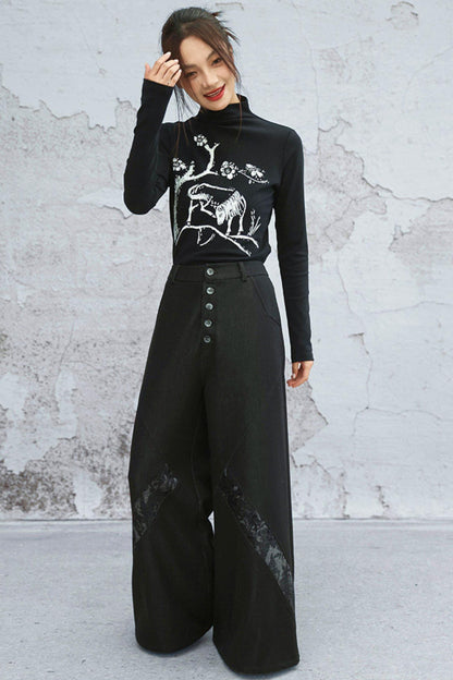 chenille denim patchwork pants