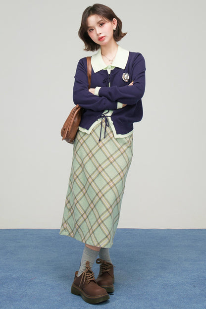 プルシアンブルーリボンカーディガン