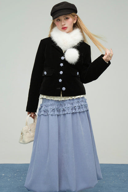 ベルベットカラーブロックドファーコラージャケット