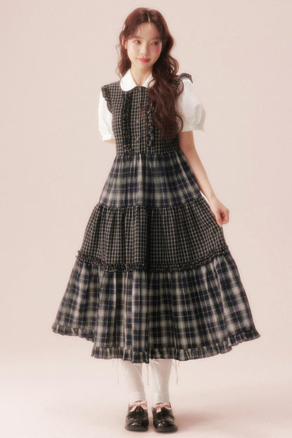 Black Plaid Patchwork Loose Shirt Dress