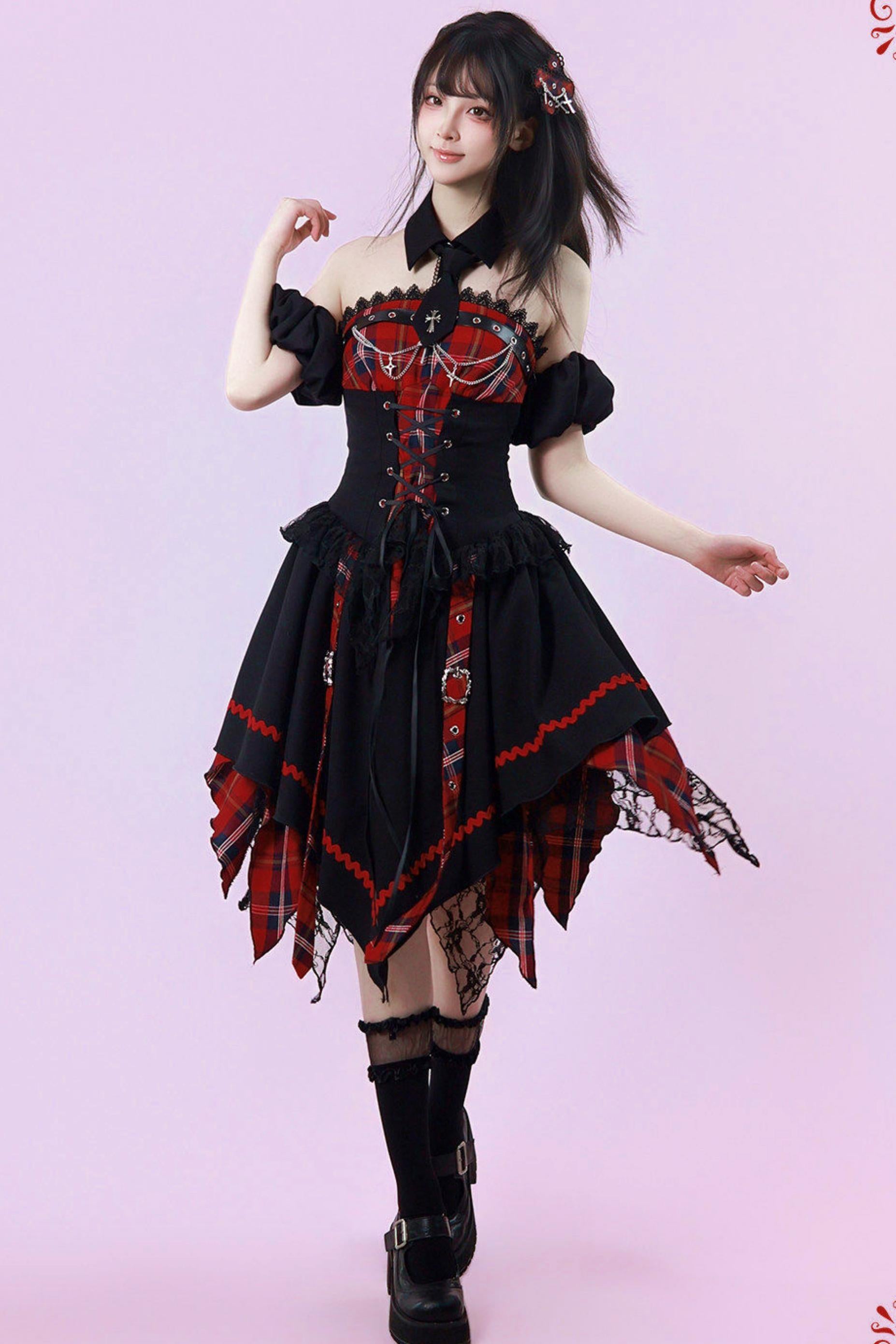 サブカルパンクゴシックチェックドレス – Belchic