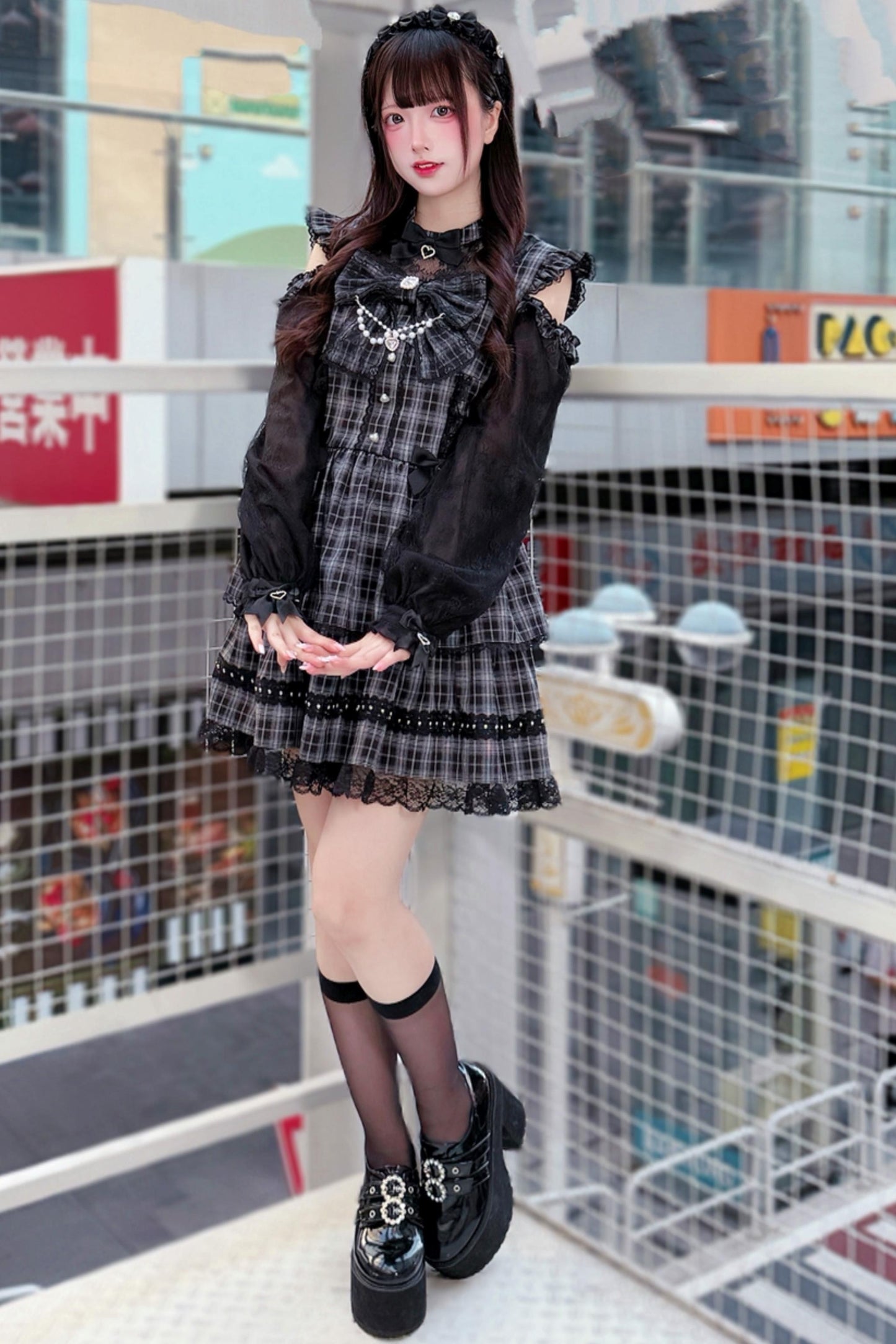 Elegantes Dark Kawaii Kleid + Kopfschmuck