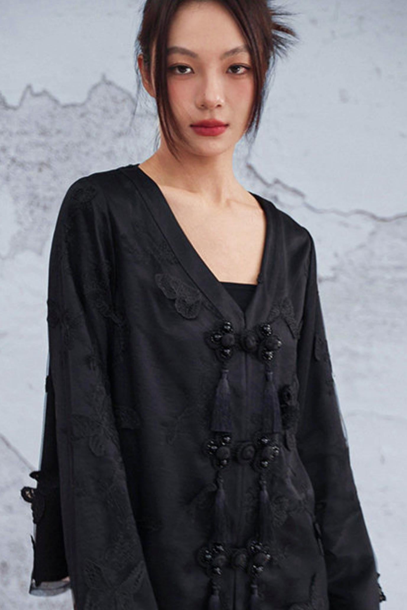 Sheer Satin Chinese-Style Jacket