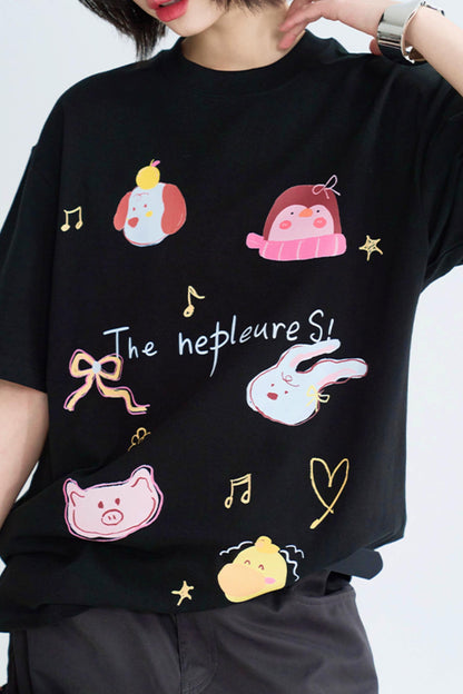 Casual Cartoon Illustrated Tee Shirt