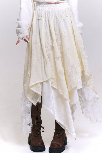 オフホワイトバタフライモチーフスカート