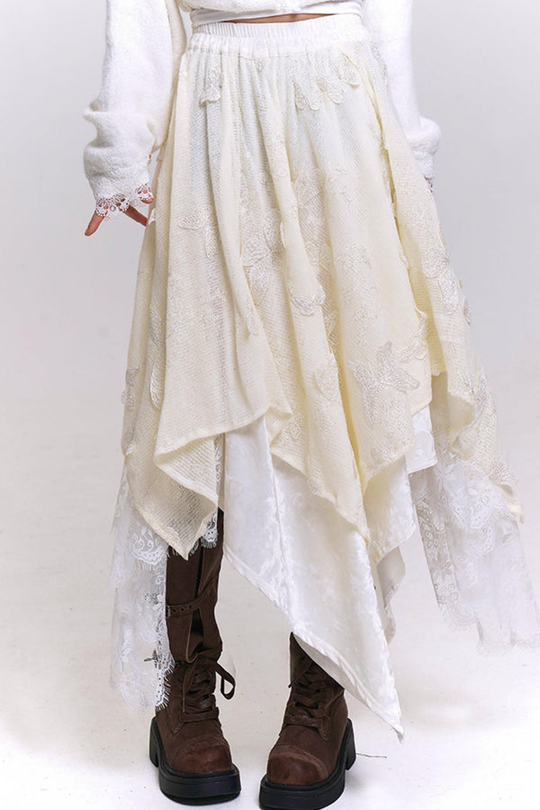 オフホワイトバタフライモチーフスカート