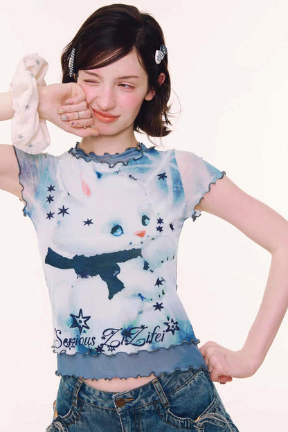 Rabbit Dream Cat Print Top
