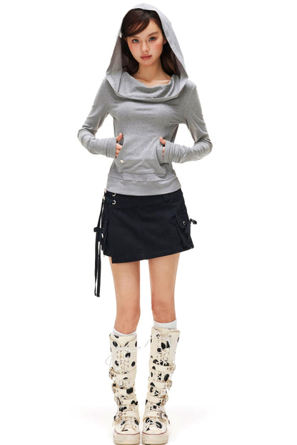 Off-Shoulder Slimming Hoodie Top