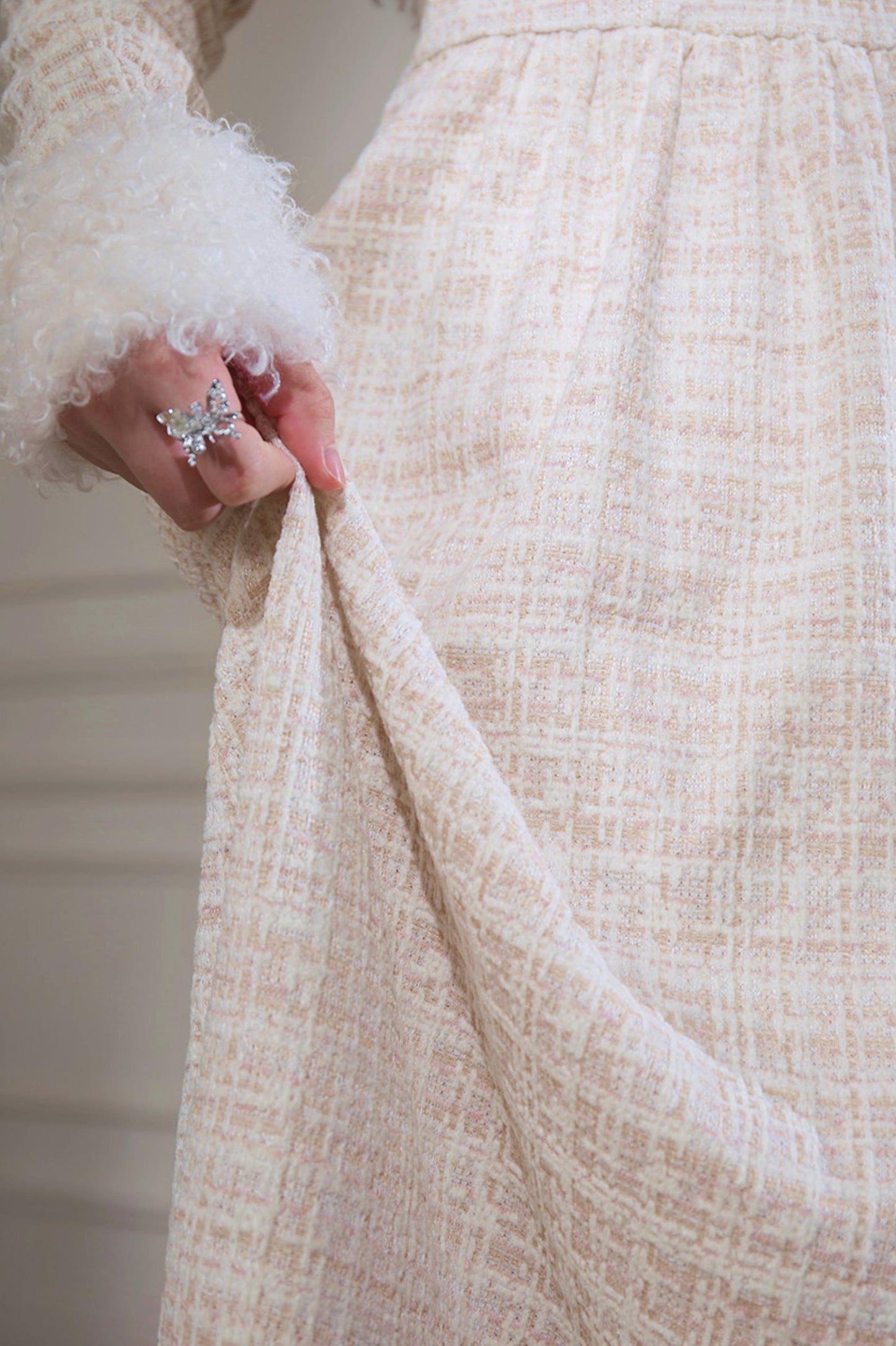 Vanilla Velvet Cape Dress