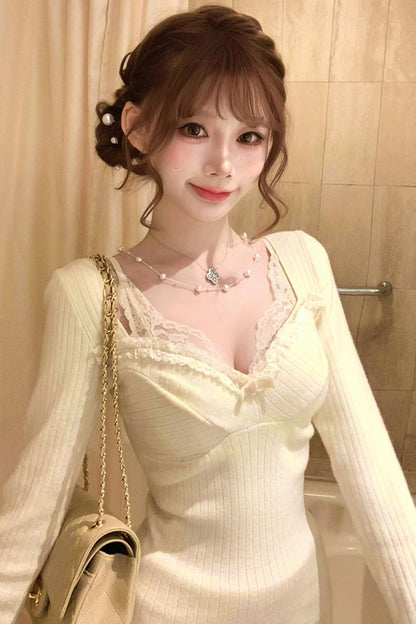 キュートフィットロングスリーブトップス＋レーストリムベースアンダーウェア