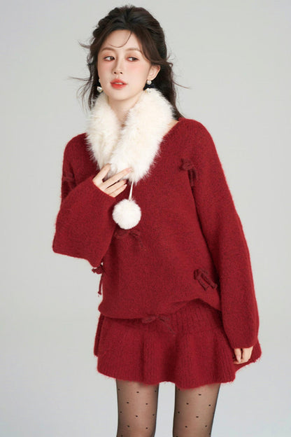 リボンルーズニット＋フレアスカート