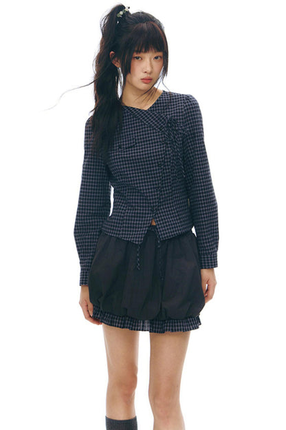 Y2Kリトルチェックドシャツ+スカート