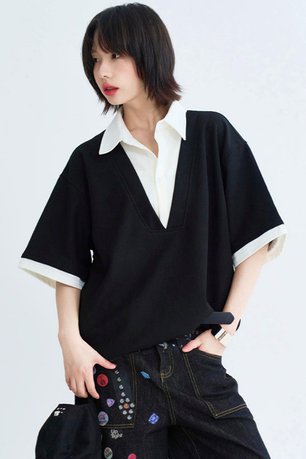 Relaxed Fit Shirt Collar Tee Shirt