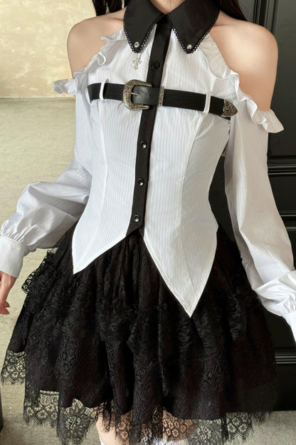 Dunkelgotische schulterfreie Bluse + Rock
