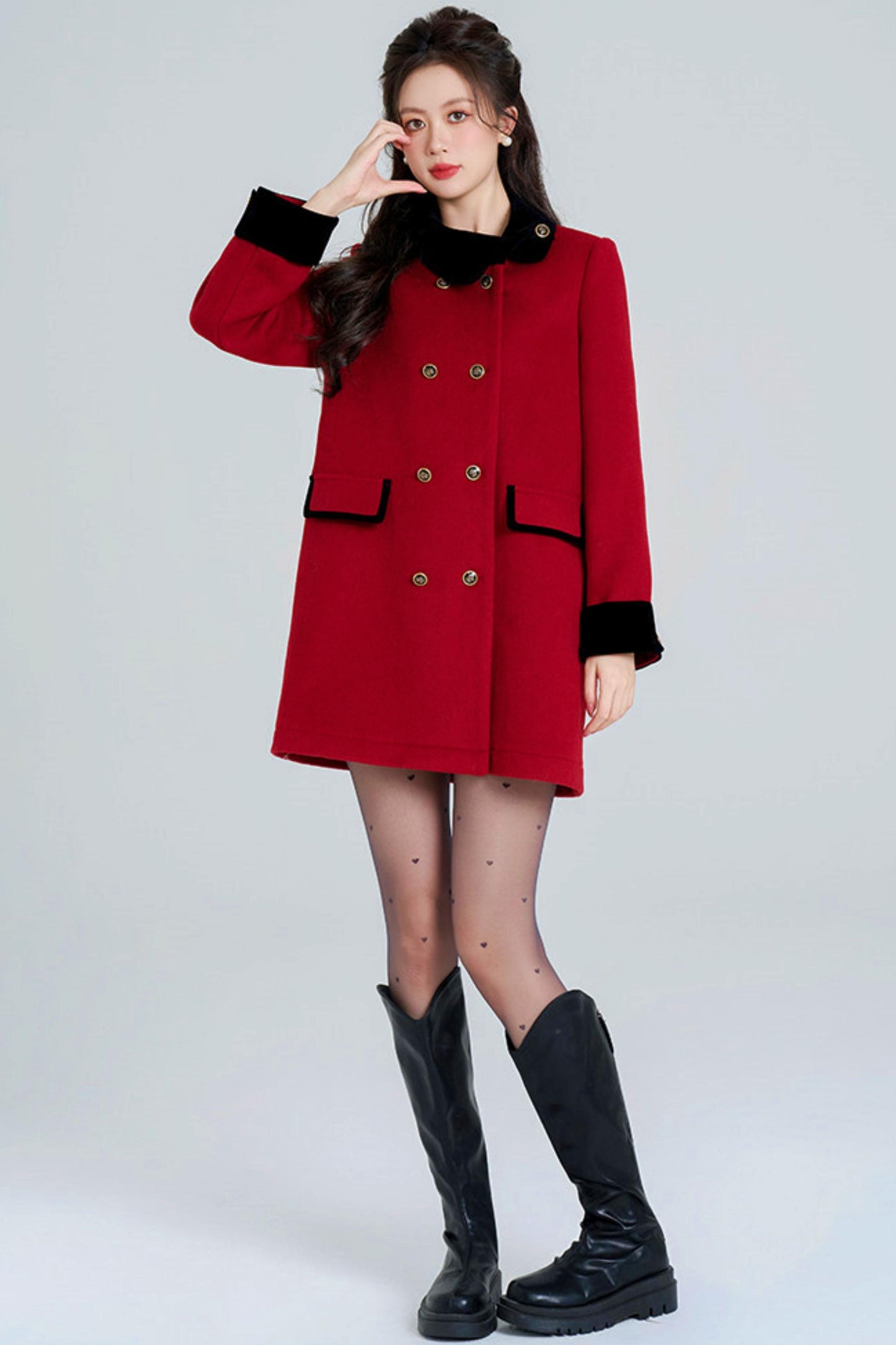 Red Retro Double-Breasted Coat