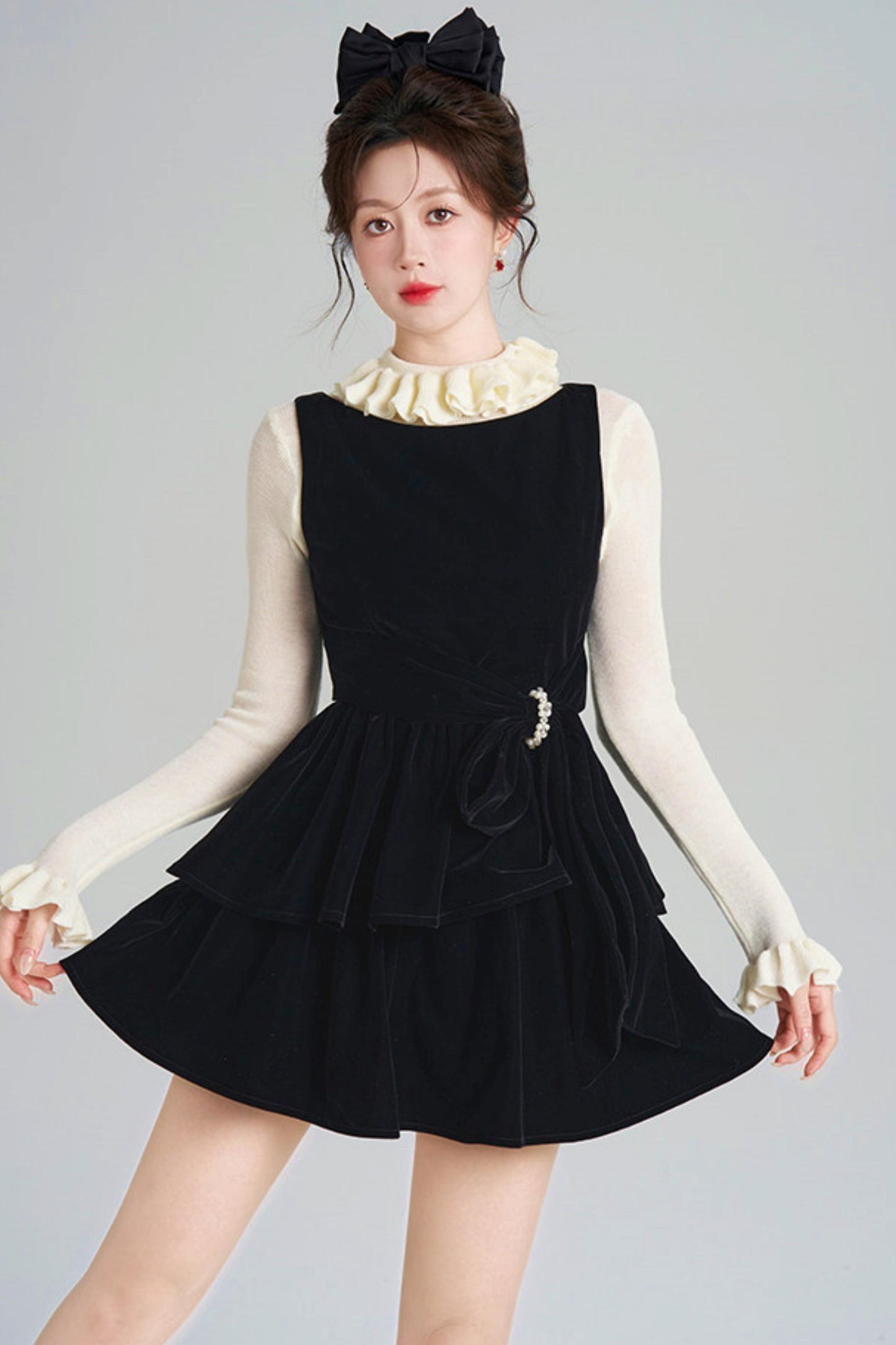 Black Velvet Tiered Dress + Top