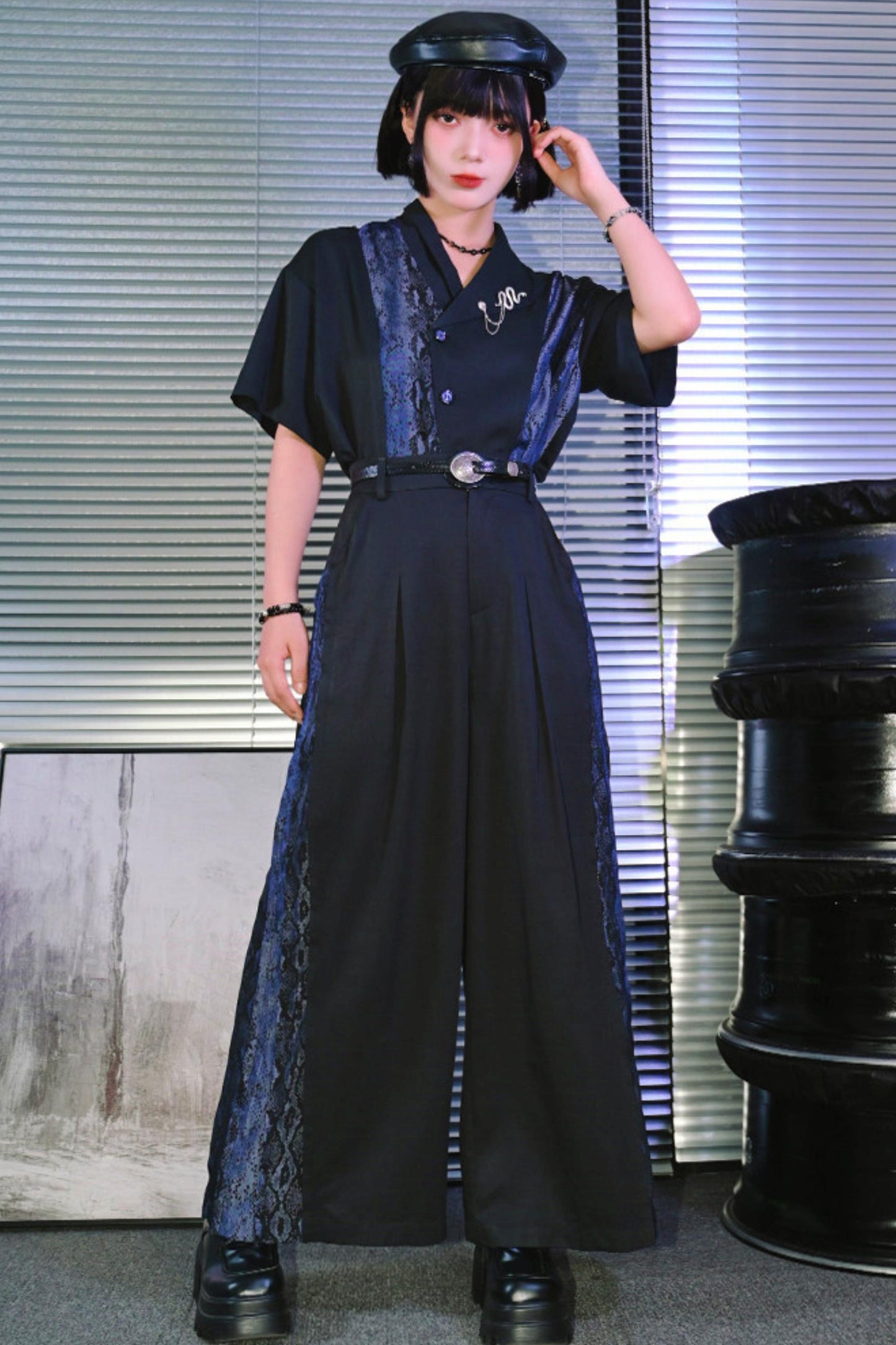 Snakeskin Print Pleated Wide-Leg Pants