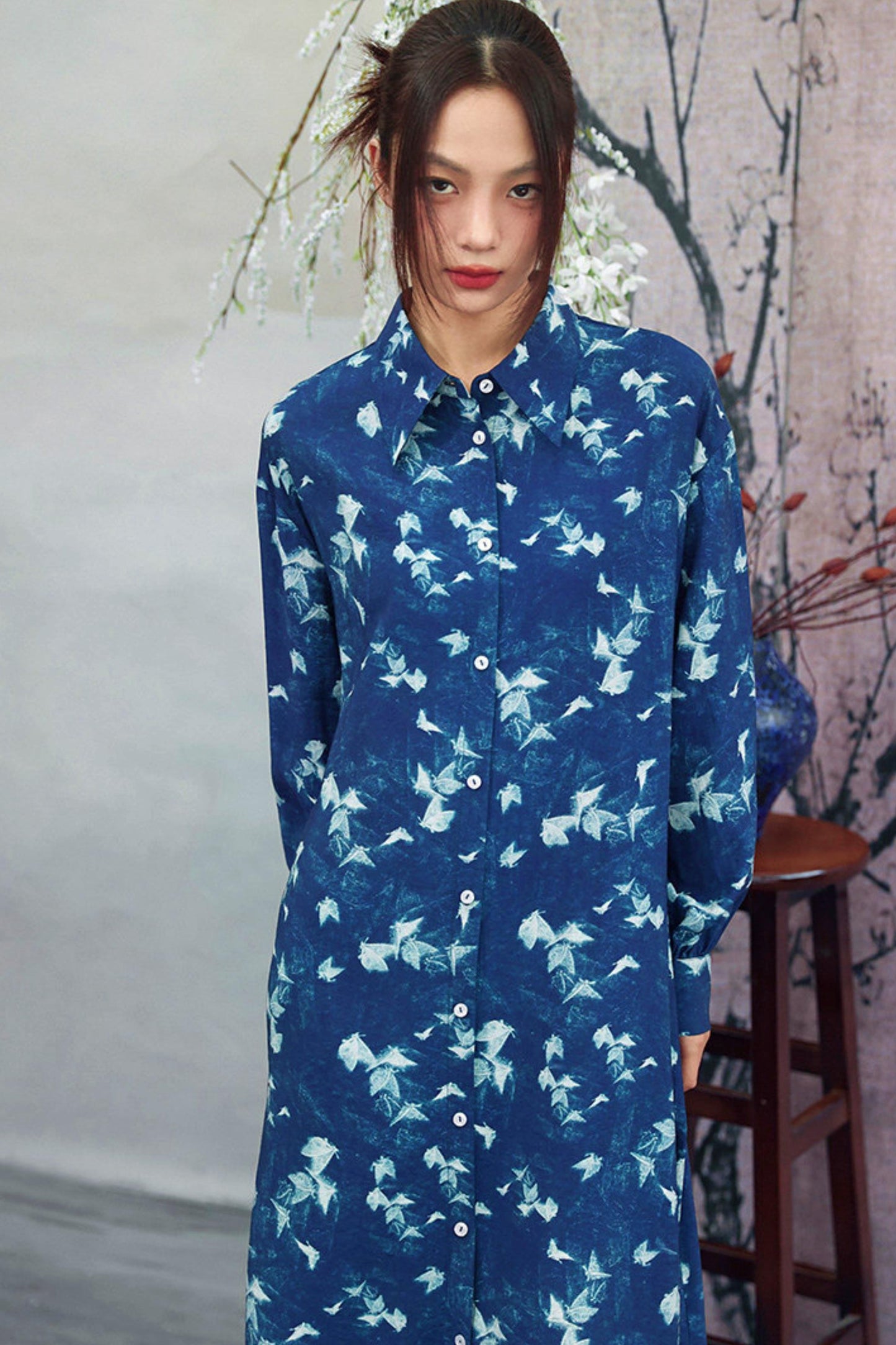 Vintage Blue Trench Shirt Dress