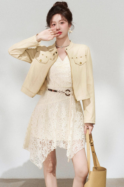 Khaki Denim Cropped Jacket