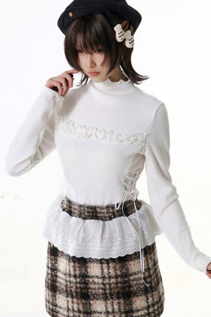 Plaid Skirt + Coat + Top + Leg Warmers