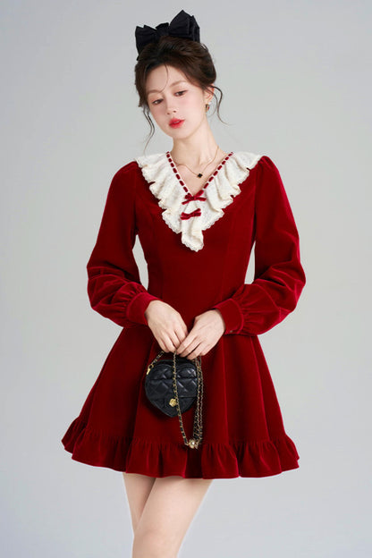 Red Velvet Lace Dress