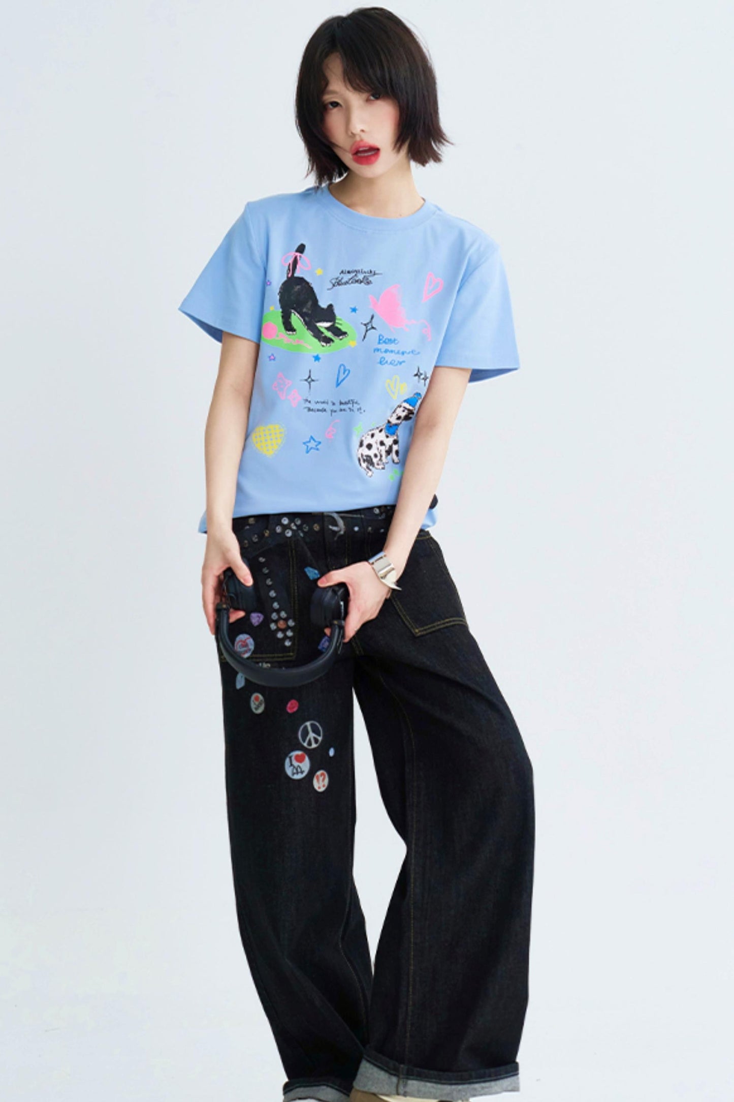 Cropped Graffiti Print Tee Shirt