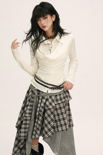 ドレープカウルネックレイヤードシャツ