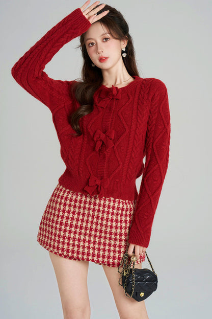 リボンケーブルニットカーディガン