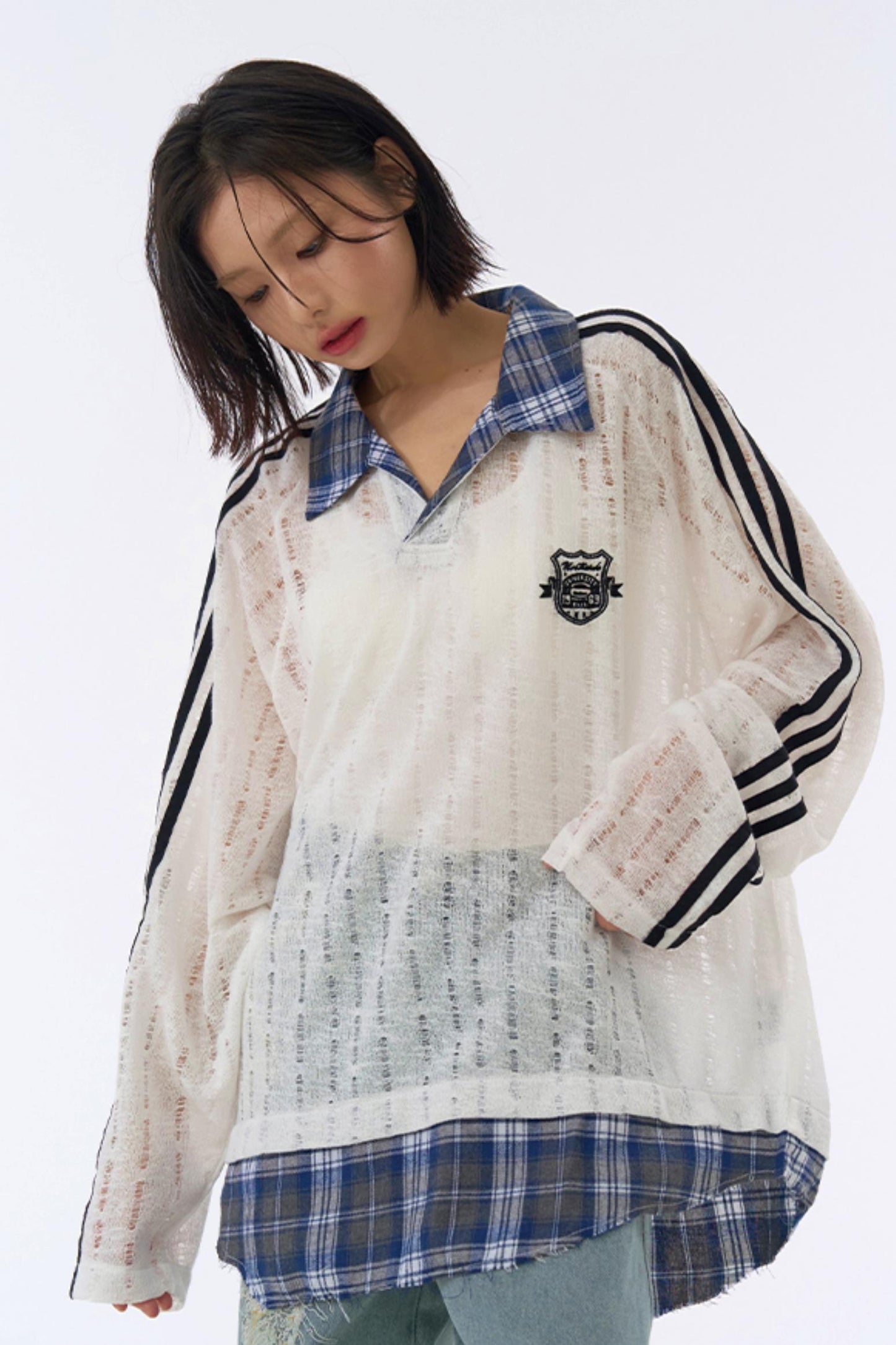 Plaid Sheer Sweatshirt