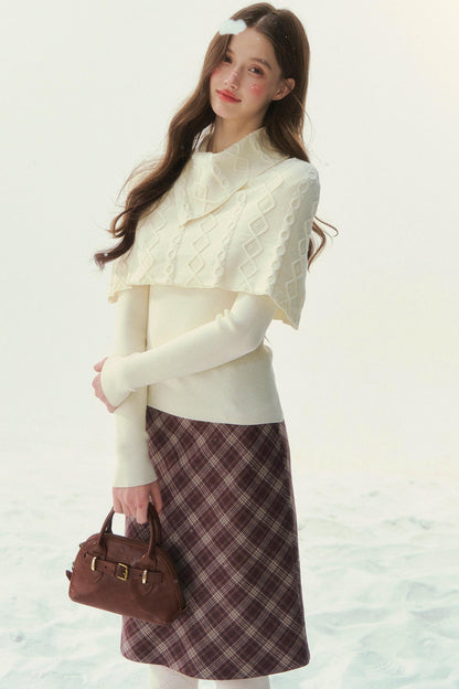 Retro Twist Knit Cape Sweater