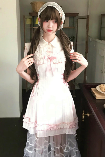 Sweet Pink Jacquard Dress + Apron Skirt
