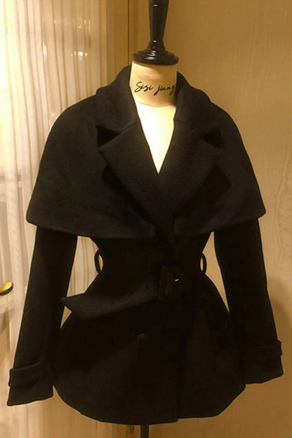 Celebrity Fur Collar Cape Coat