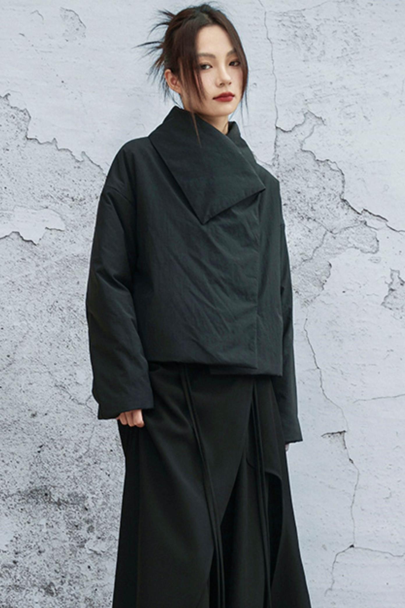 コンバーティブルネックラインコットンジャケット