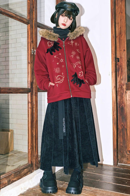 グラフィティファーカラーフーデッドフリースジャケット