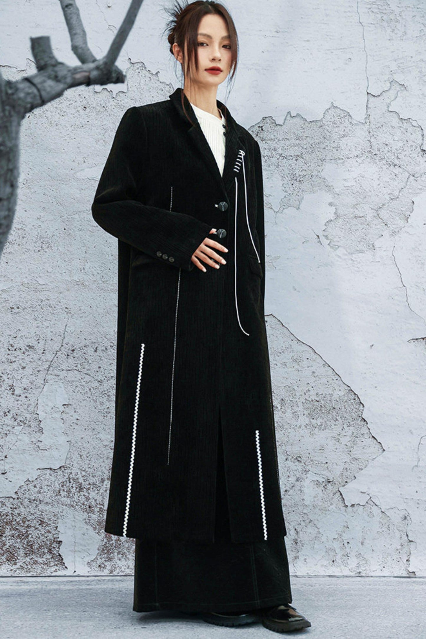 Chenille color block long coat
