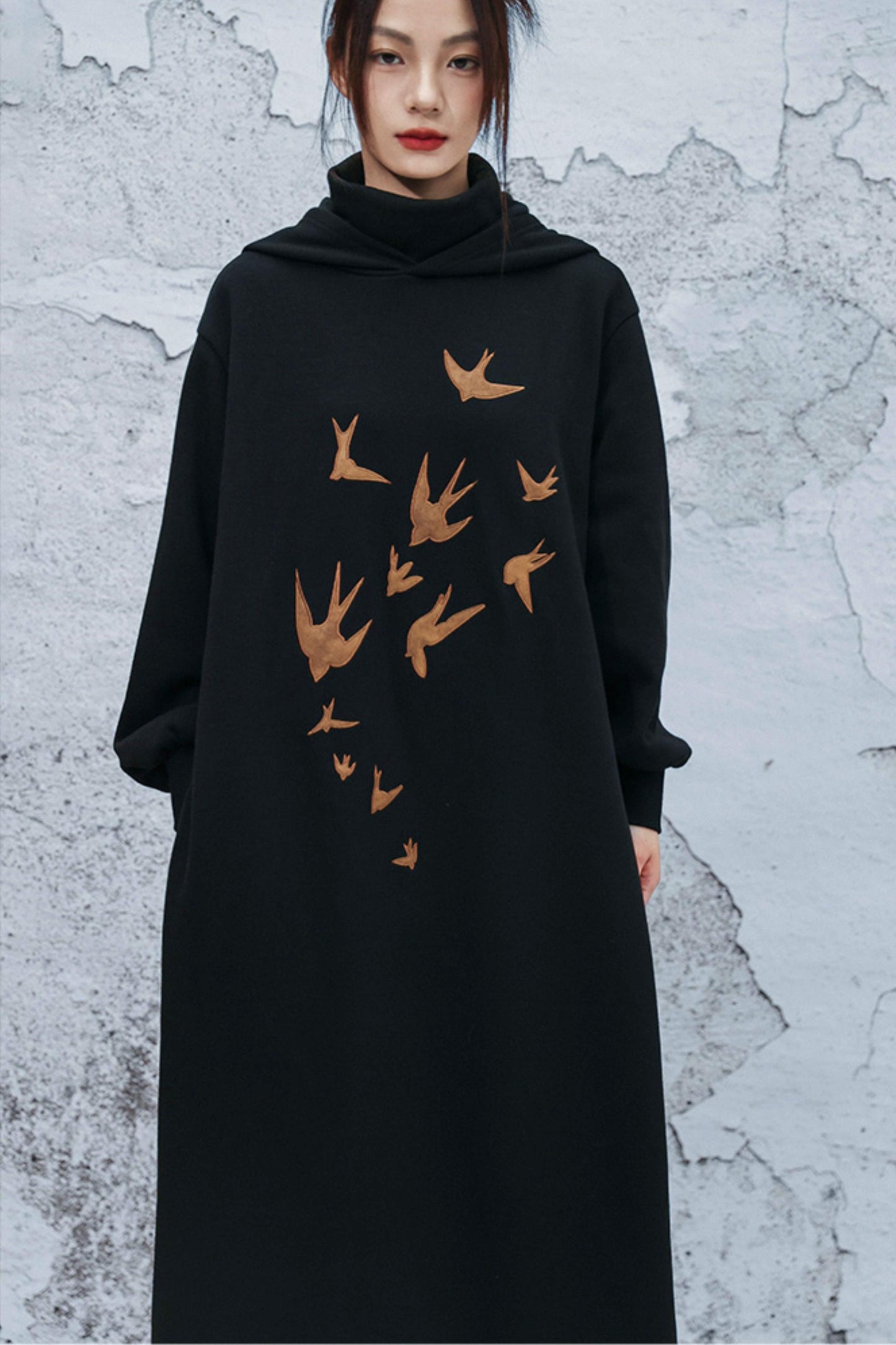 チャイニーズフリースラインフーデッドドレス