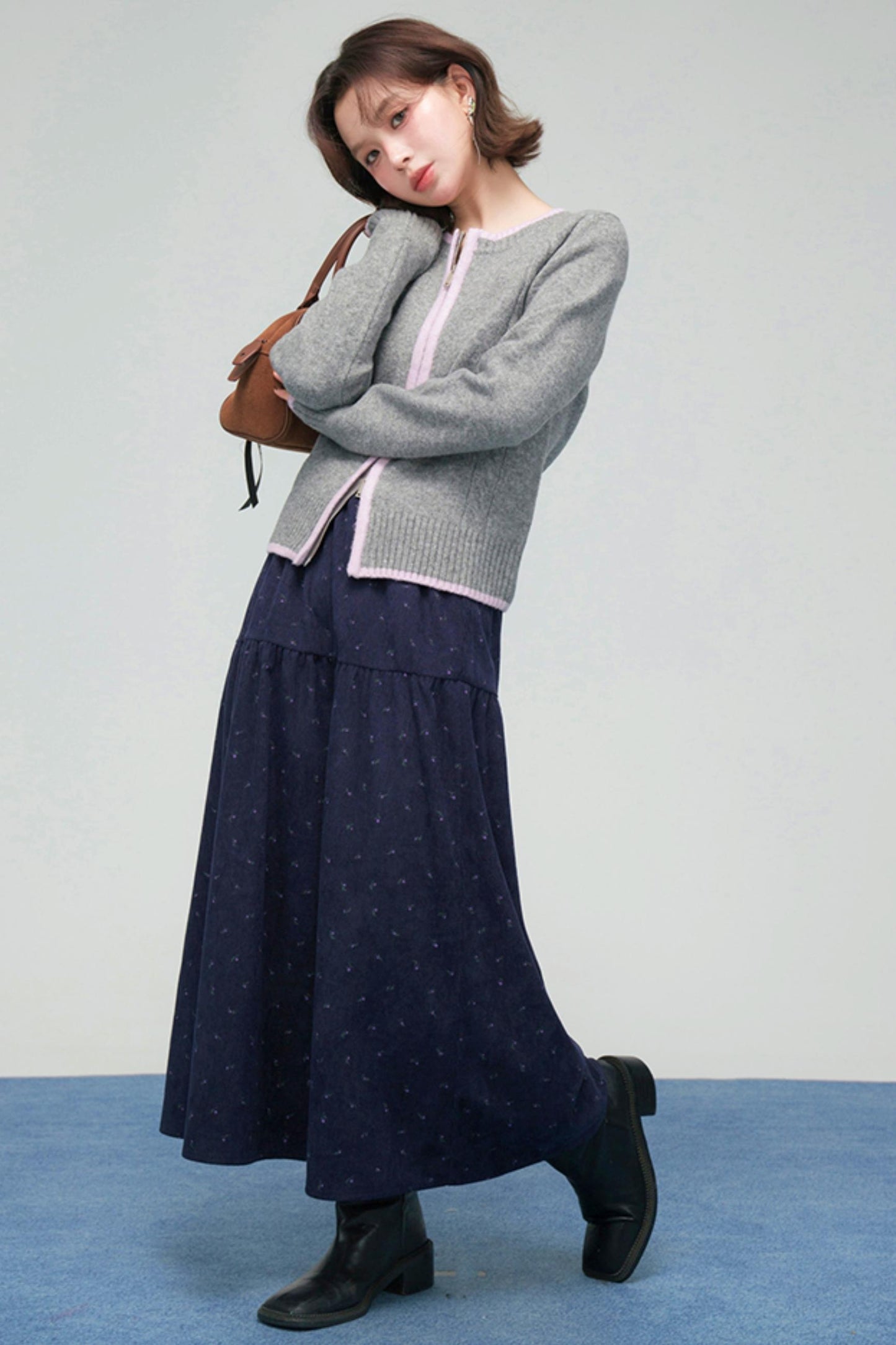 コーデュロイフローラルティアードスカート