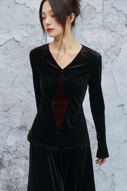 ゴシックベルベットベルスリーブブラウス