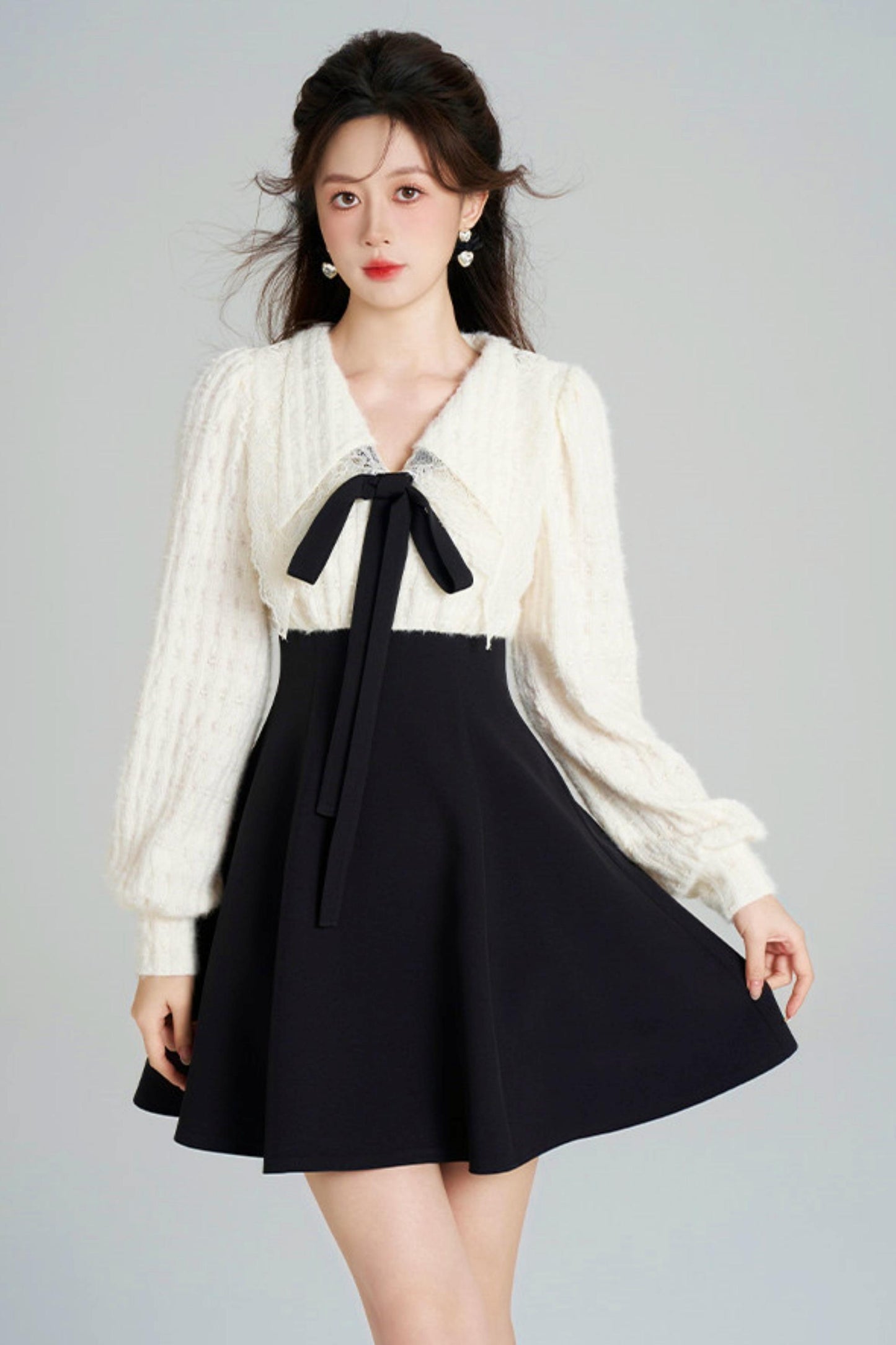 French Plush Patchwork Dress