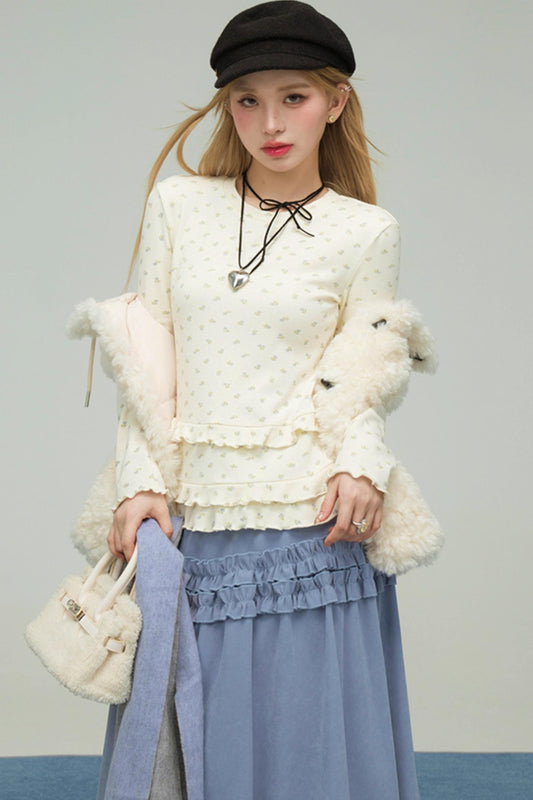 ミルキーアプリコットフローラルトップス