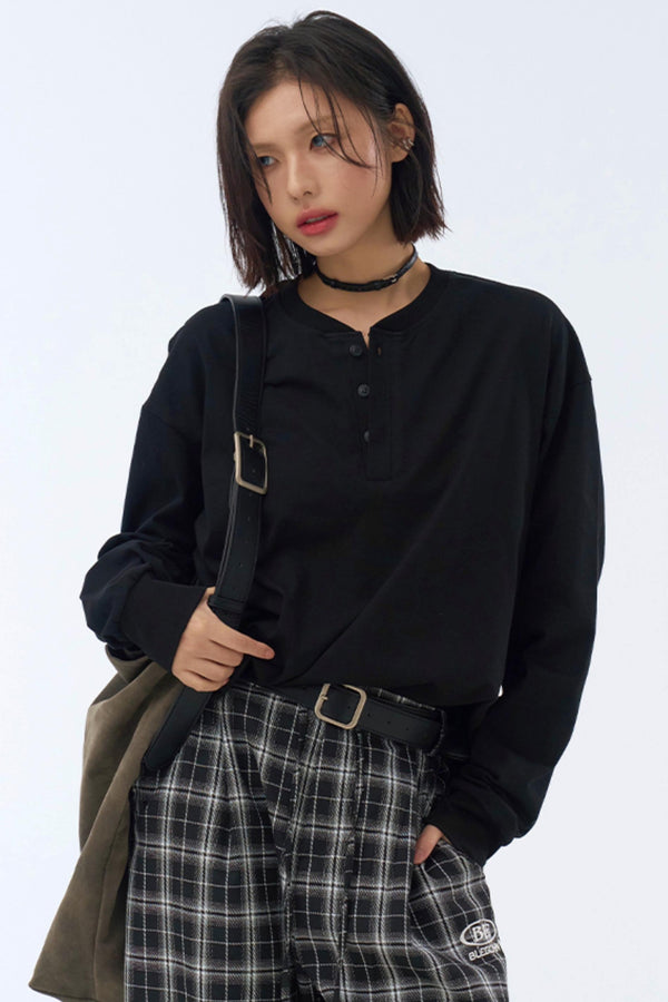 Minimal Half Button T-Shirt