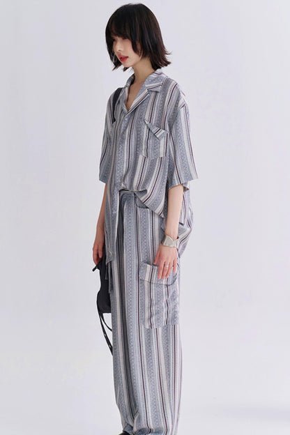 レトロプリントショートスリーブシャツセットアップ