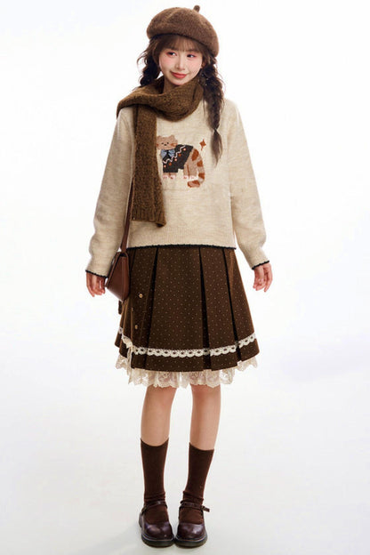 キャットジャカードカラーブロックセーター