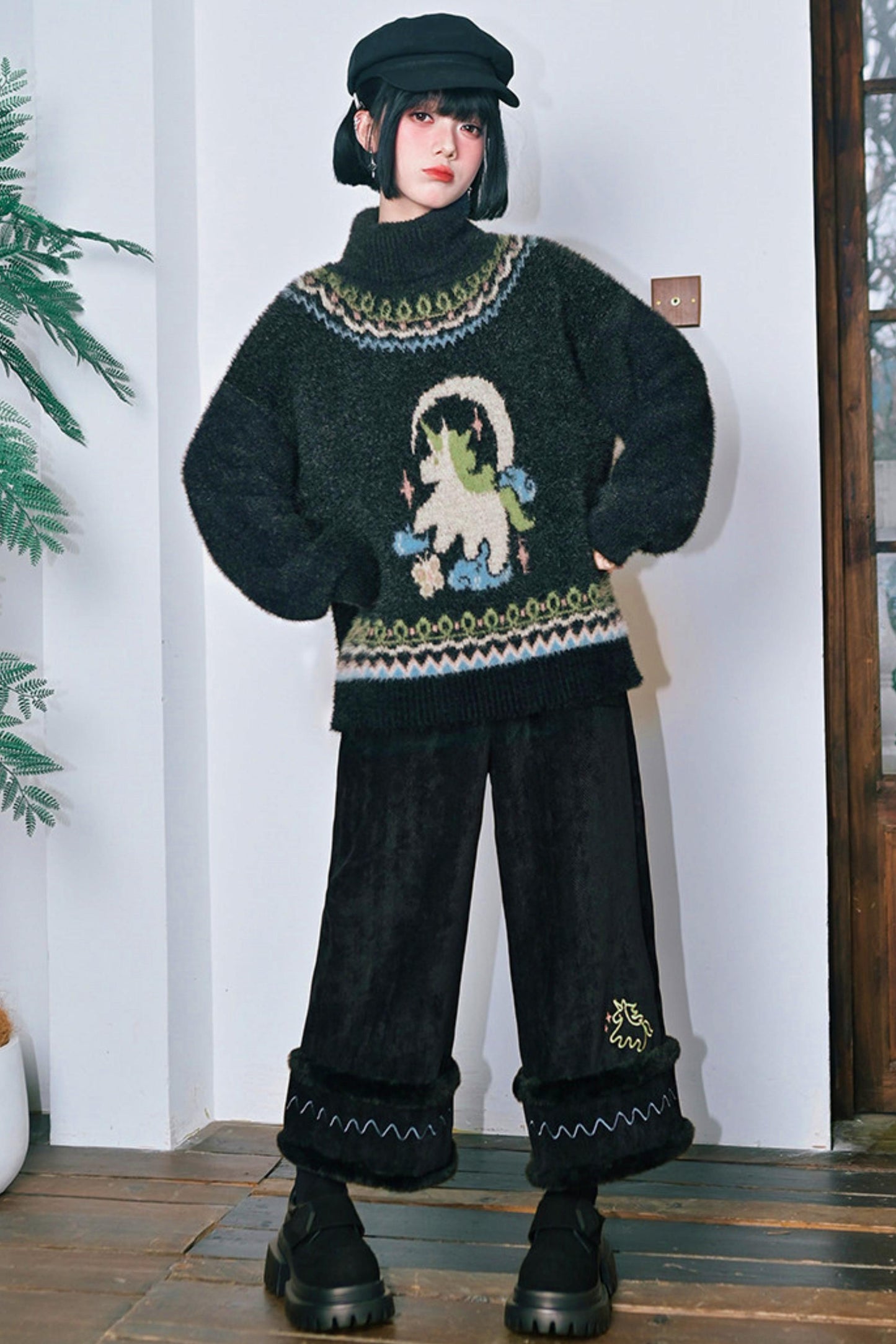 Faux Fur Jacquard Sweater