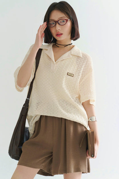 Sheer Polo Neck T-Shirt
