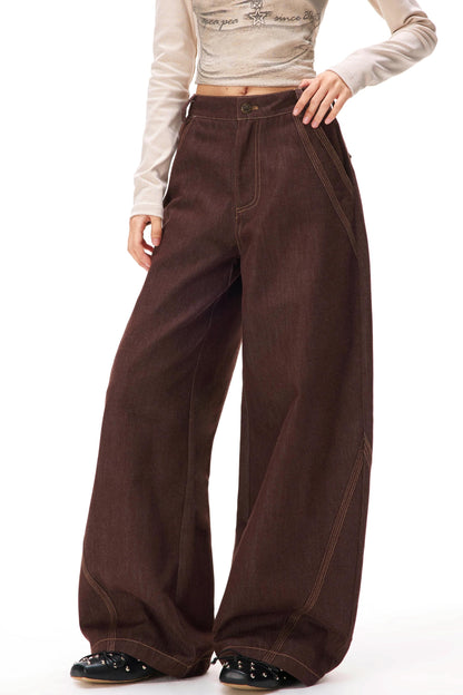 レトロカラーブロックデニムパンツ