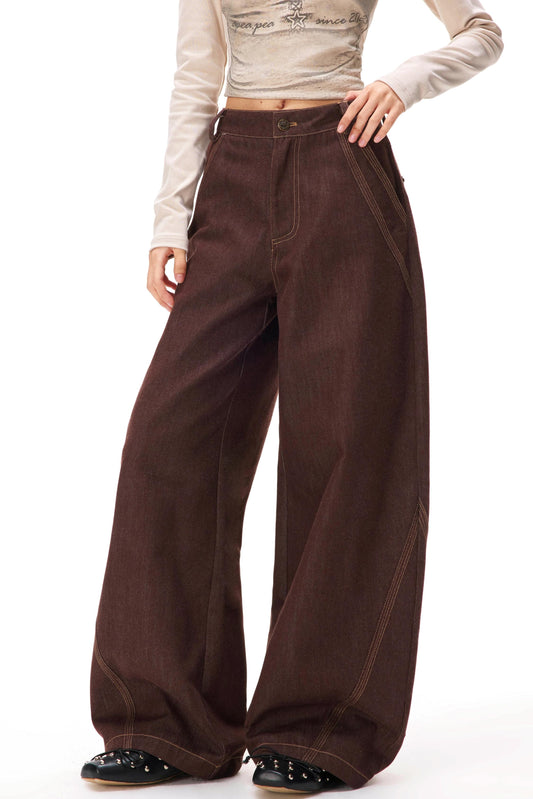 レトロカラーブロックデニムパンツ