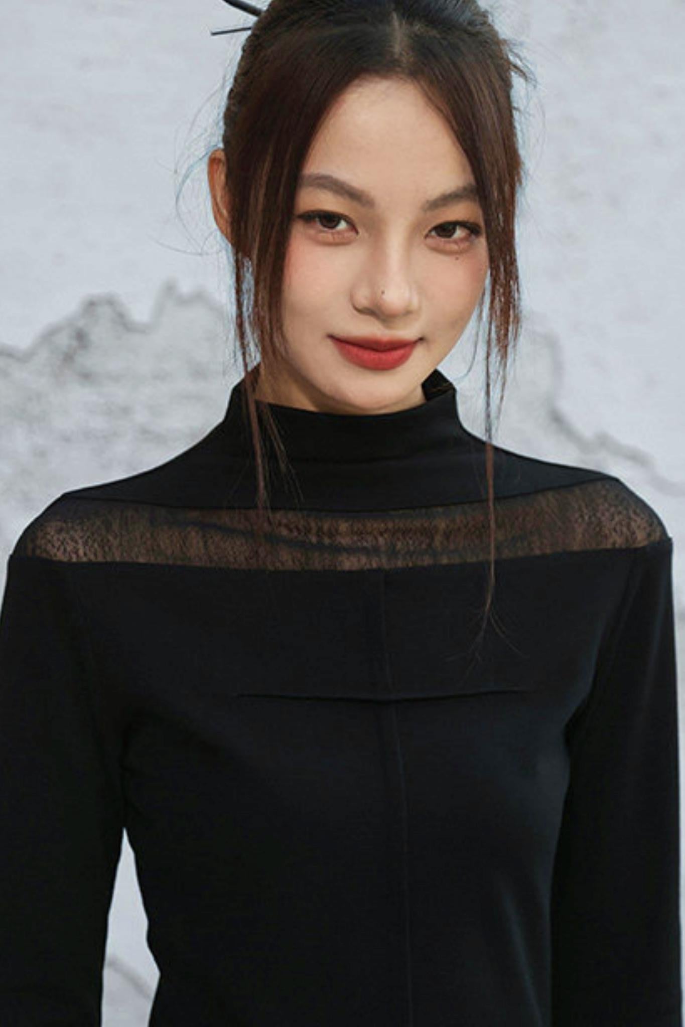 Black wool high neck top