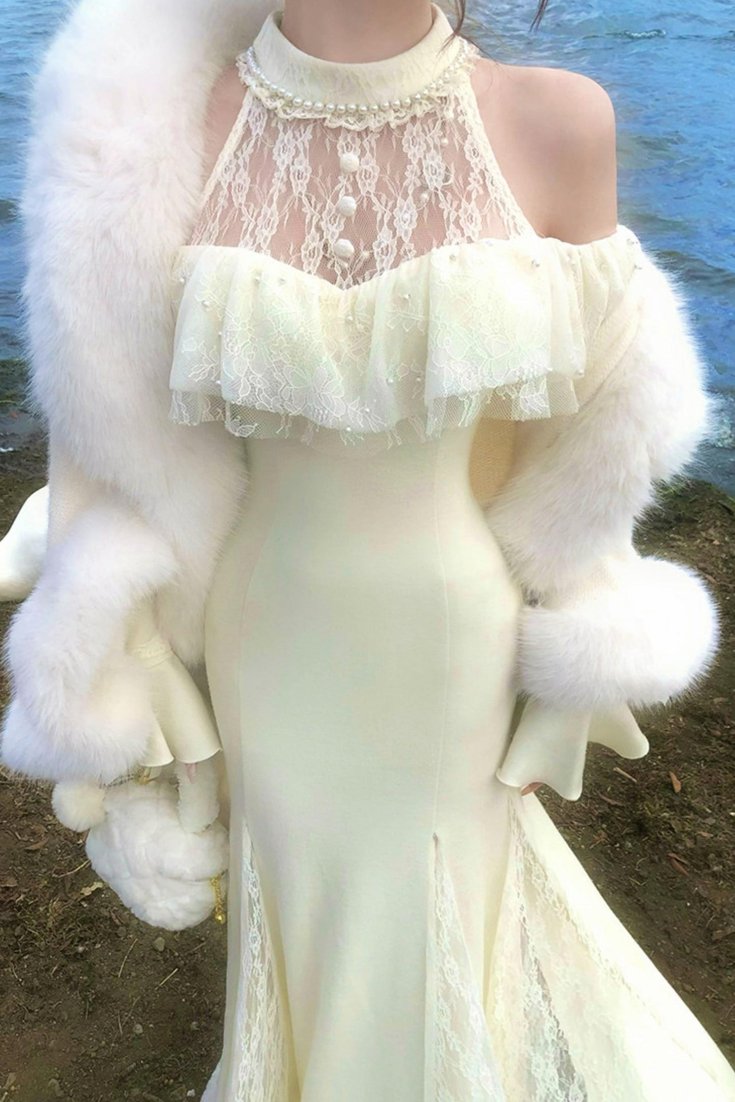 French Lace Waist Slimming Dress + Soft White Longline Croque